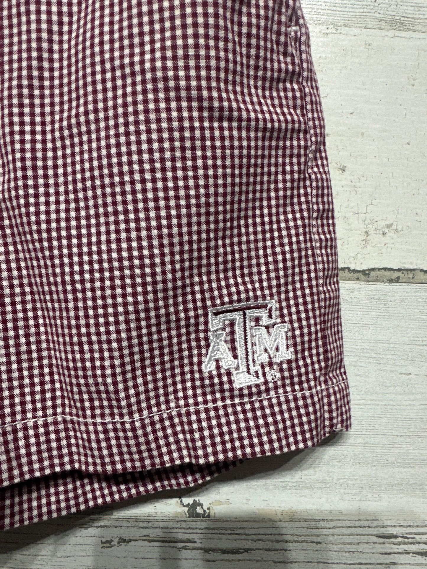 Size 2/2t JV Clothiers Texas ATM Aggies Maroon Gingham Shorts - Very Good Used Condition