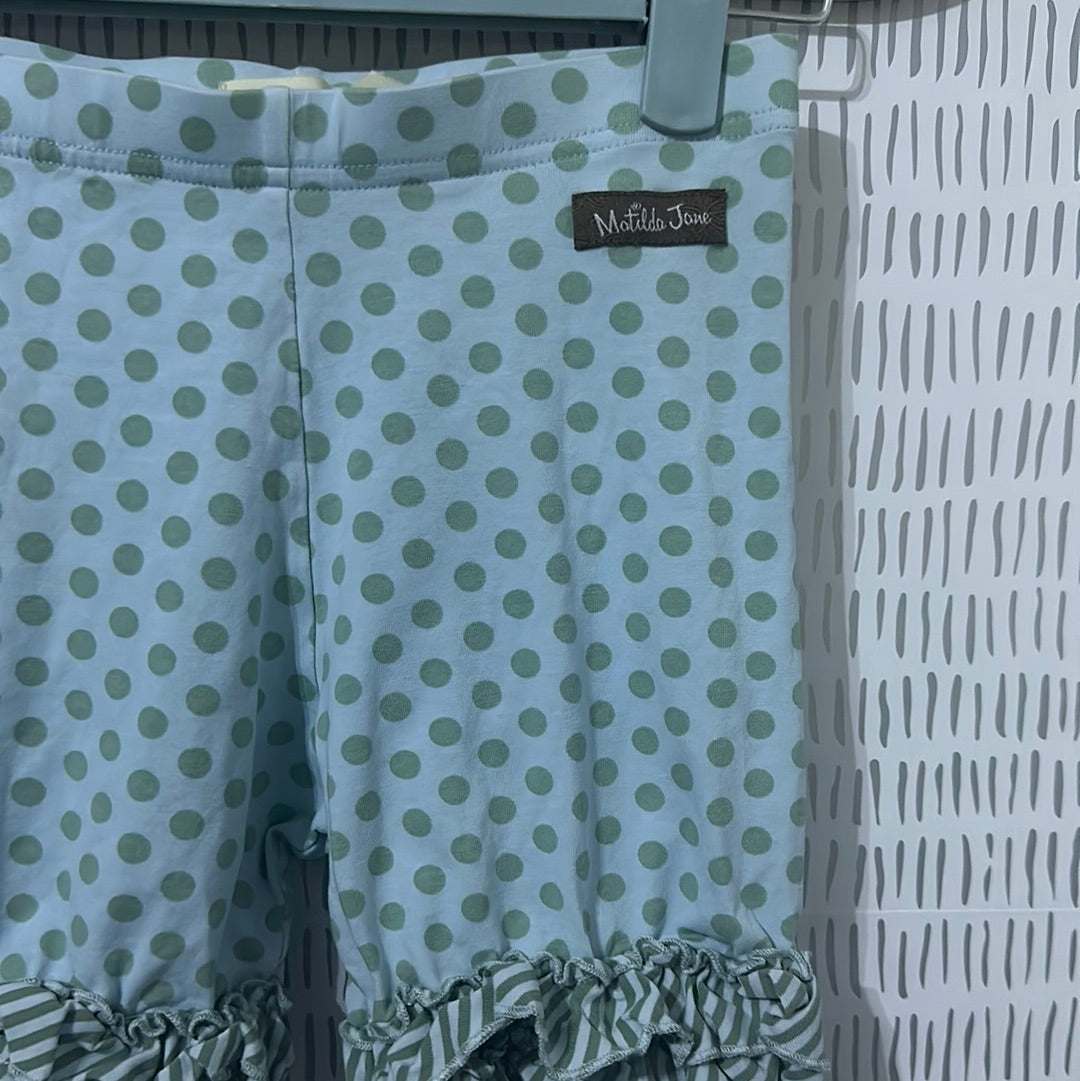 Girls Size 10 Matilda Jane Light Blue/Green Polka Dotted Ruffle Shorties - Good Used Condition