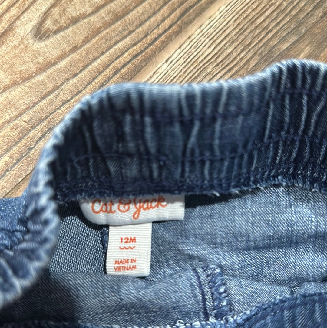 Girls Size 12m Cat and Jack Pull On Denim Shorts - good used condition