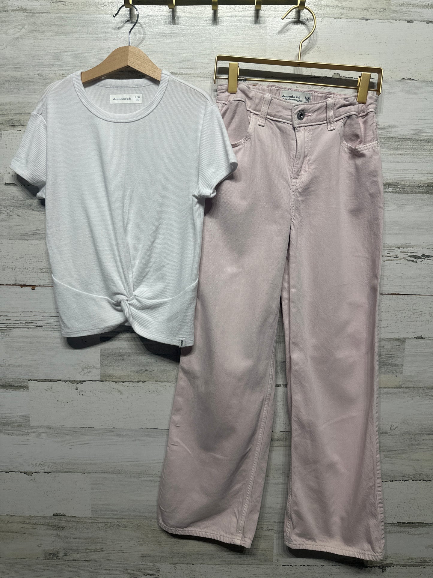 Size 9-10 Long Abercrombie Adjustable Waist High Rise Ultra Wide Leg Jeans and White Shirt - Good Used Condition