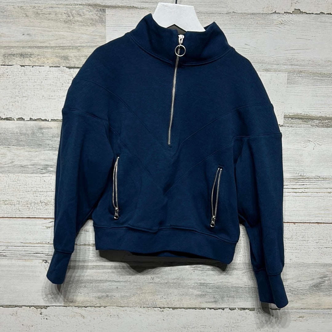 Girls Size 7/8 Free Assembly Navy Quarter Zip Pullover - Good Used Condition