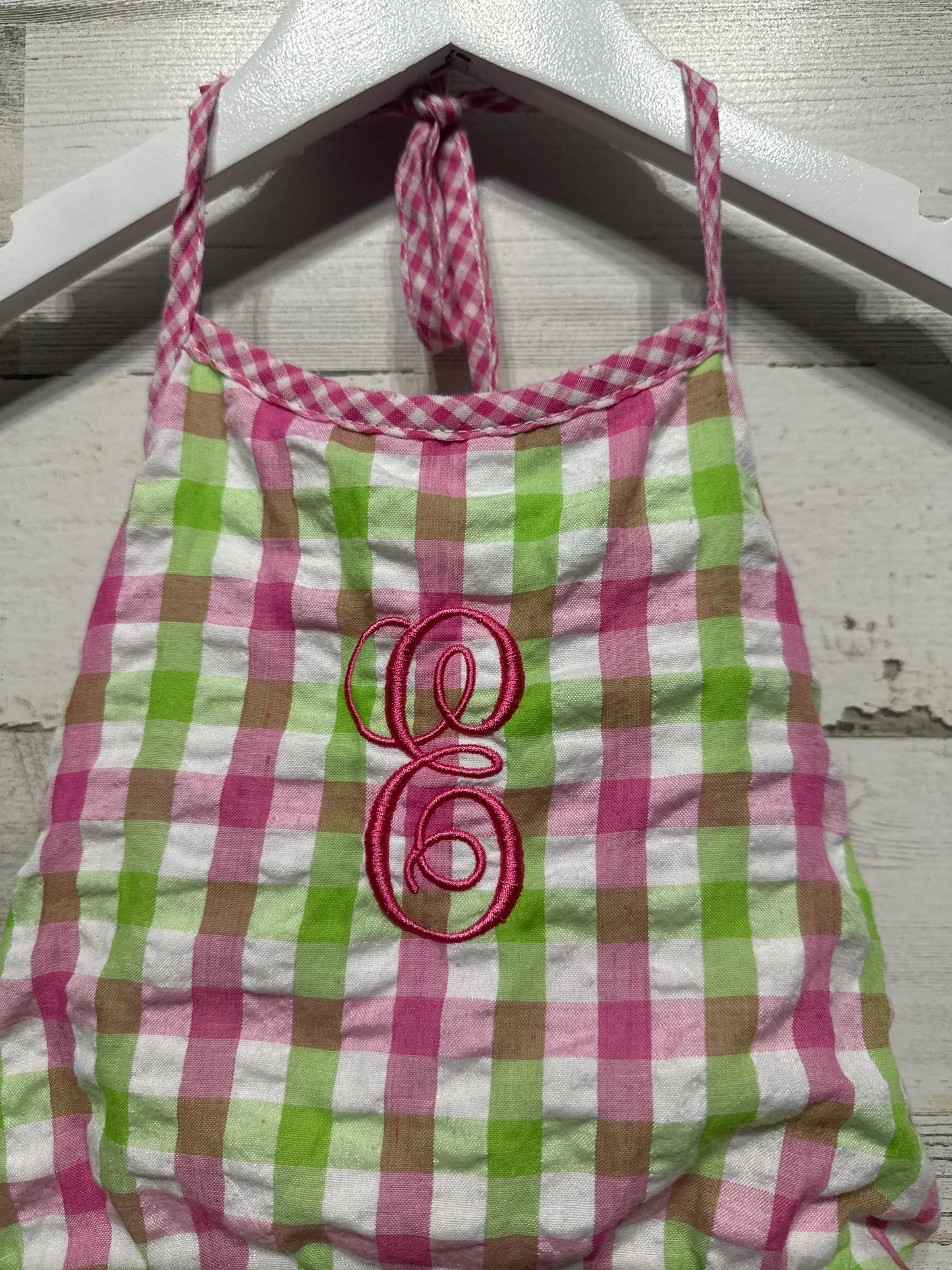 Girls Size 7 Classic Whimsy "Embroidered E" Plaid Bubble - Good Used Condition