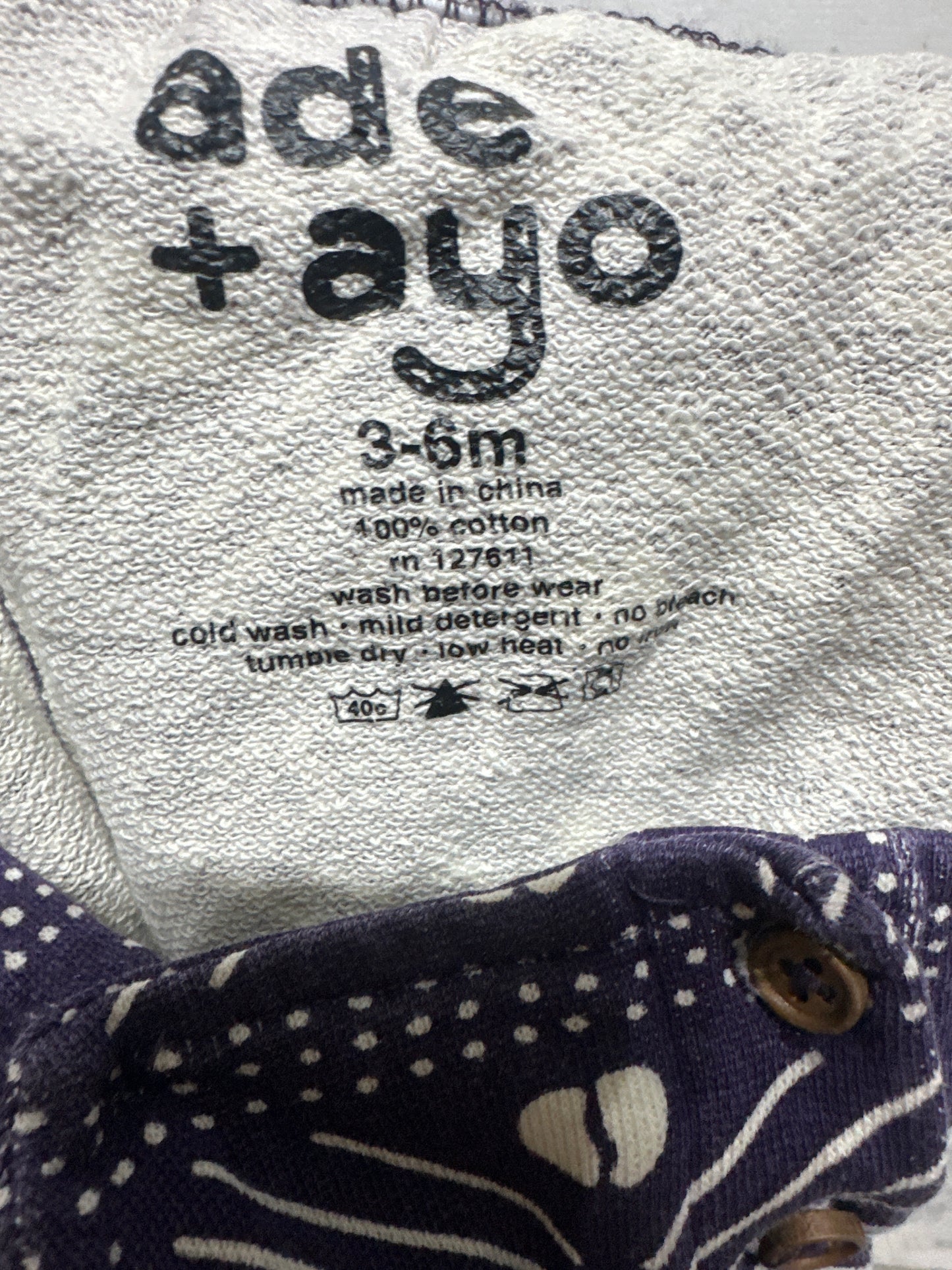 Size 3-6m Ade+ Ayo Dark Purple Cotton Romper - Good Used Condition