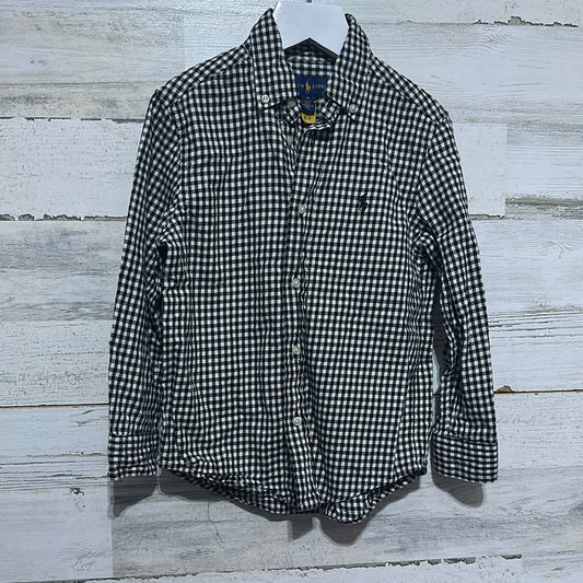 Boys Size 5 Ralph Lauren black and white plaid button up long sleeve shirt - Good Used Condition