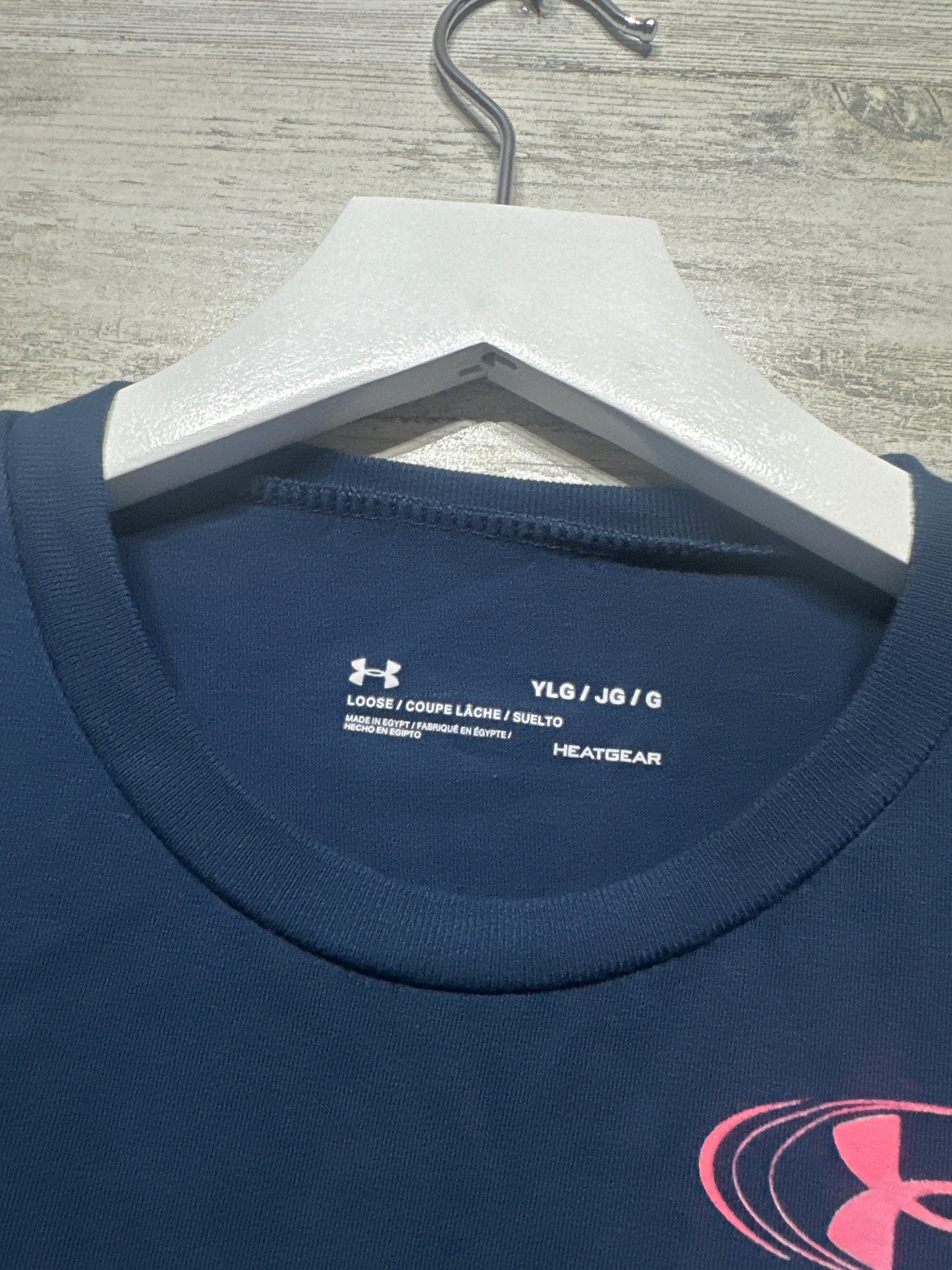 Boys Size Youth Large Loose Under Armour Heatgear Navy T-Shirt - Good Used Condition