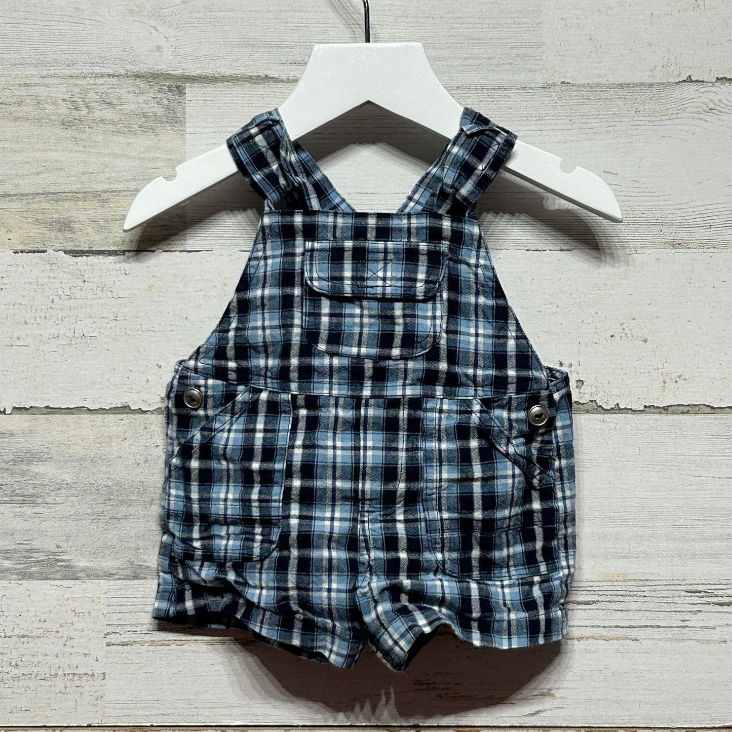 Boys Size 0-3m Miniwear Plaid Overalls - Good Used Condition