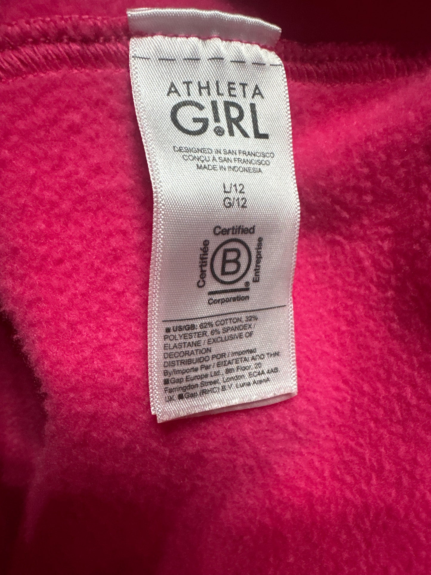 Girls Size 12 (Large) Athleta Girl Pink Spotted Oversized Hoodie (With Thumbholes) - Very Good Used Condition