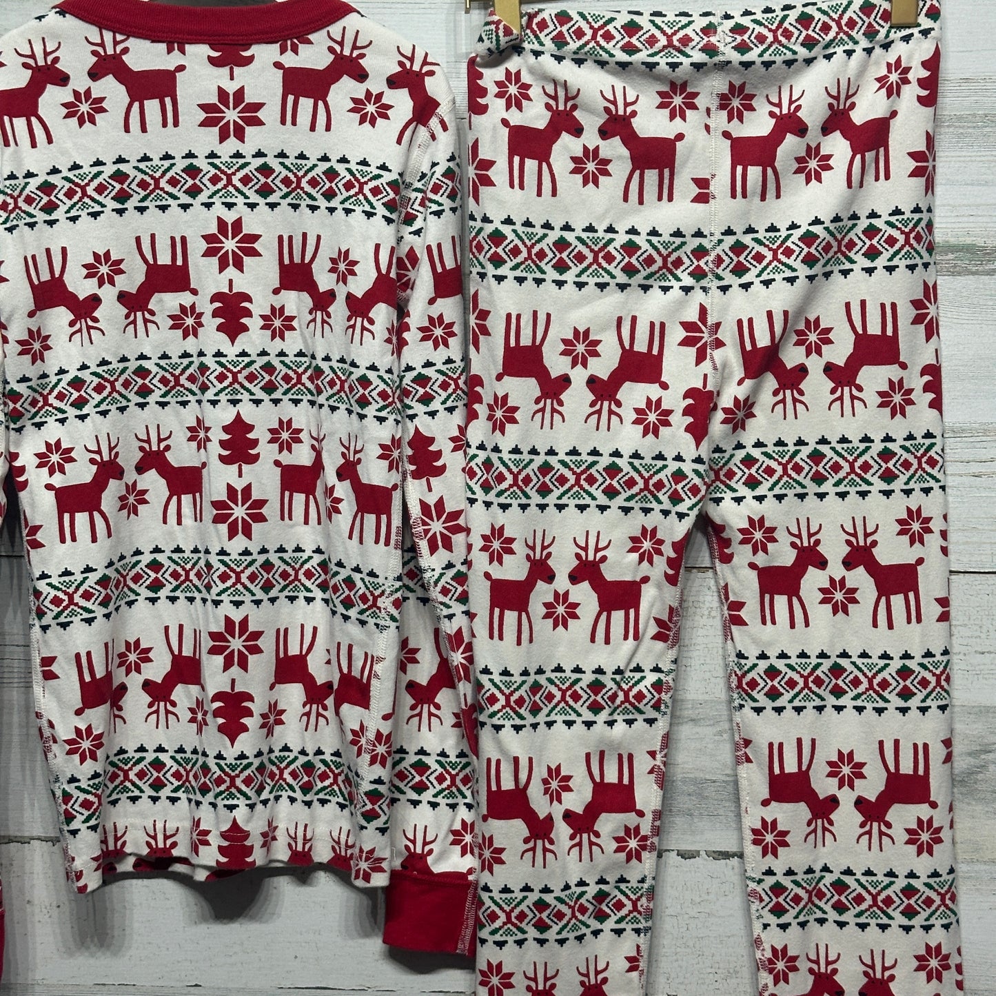 Size 12 (150 cm) Hanna Andersson Holiday Reindeer Two Piece PJ Set - Good Used Condition