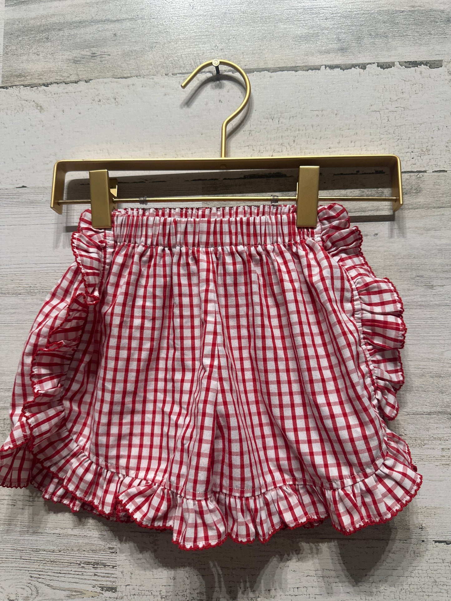 Girls Size 6 Red and White Plaid Ruffle Shorts - Very Good Used Condition