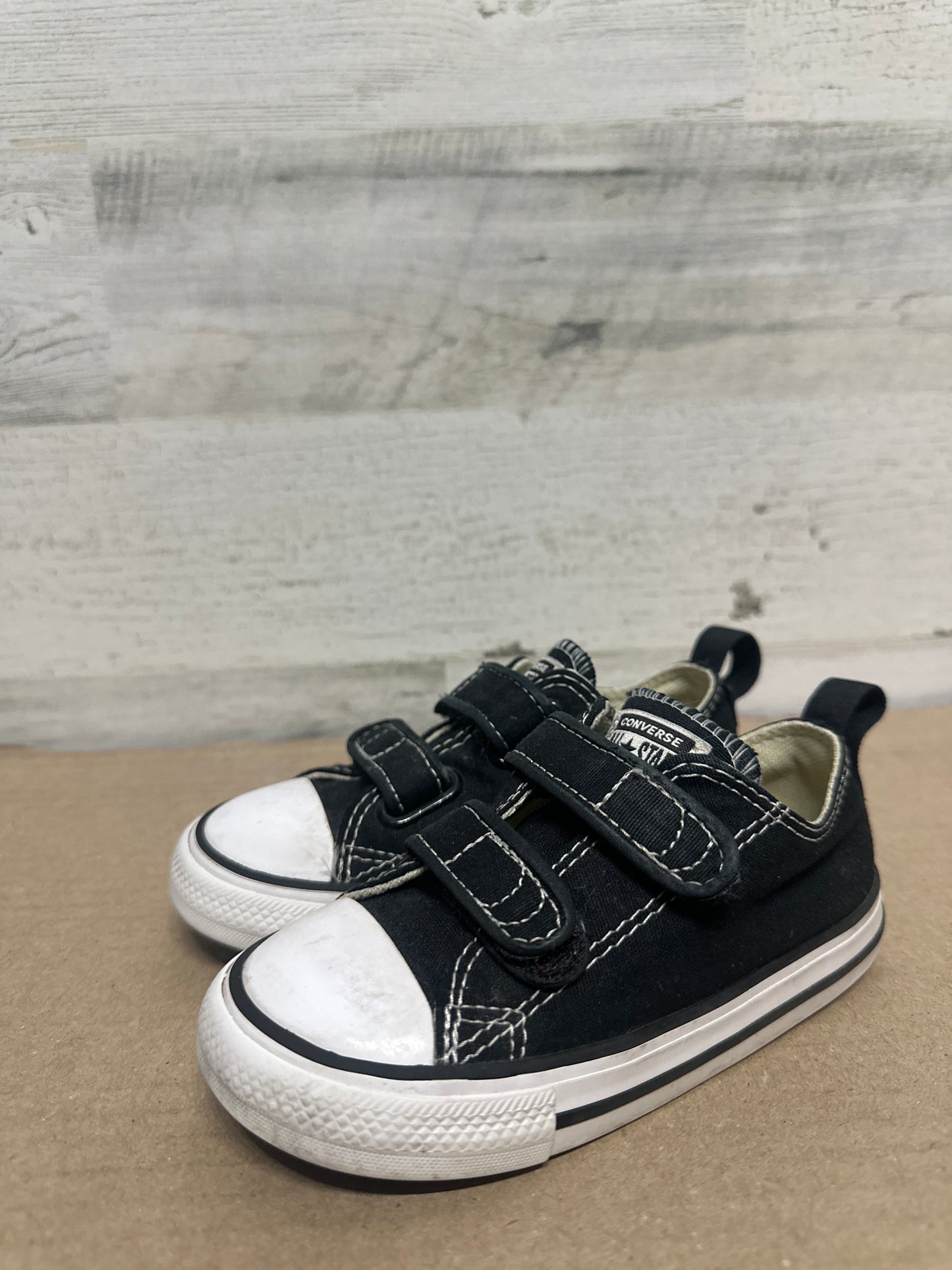 Size 8 Toddler Converse Black Velcro Shoes - Good Used Condition*