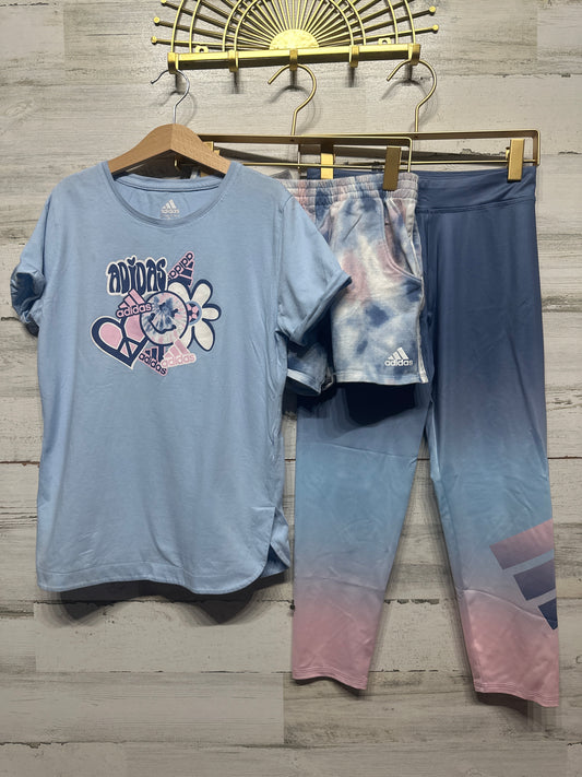 Size 10/12 Medium Adidas Pink and Blue Outfit Set (3 Pieces) - Play Condition*