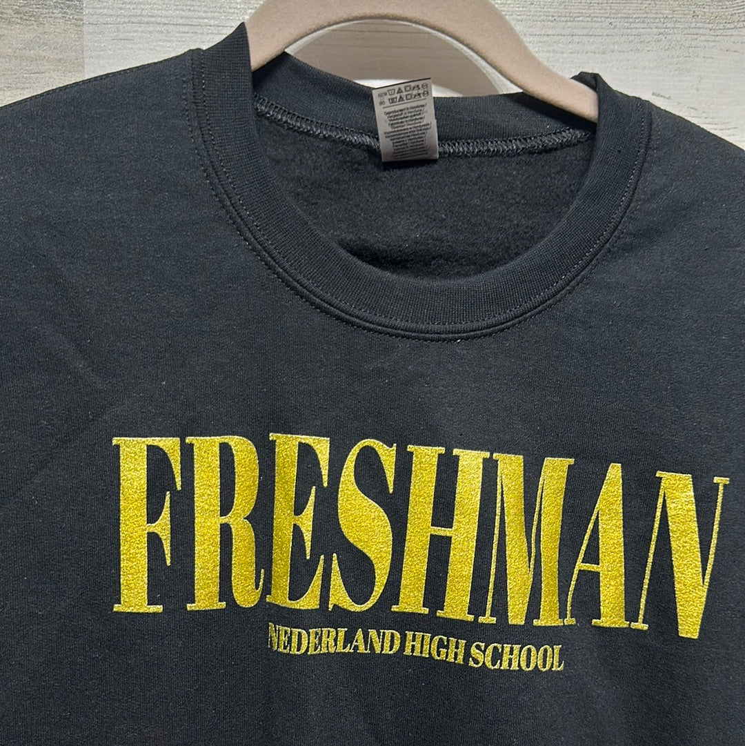 Size Adult Small Black Gildan Freshman Nederland High School Sweatshirt - Very Good Used Condition