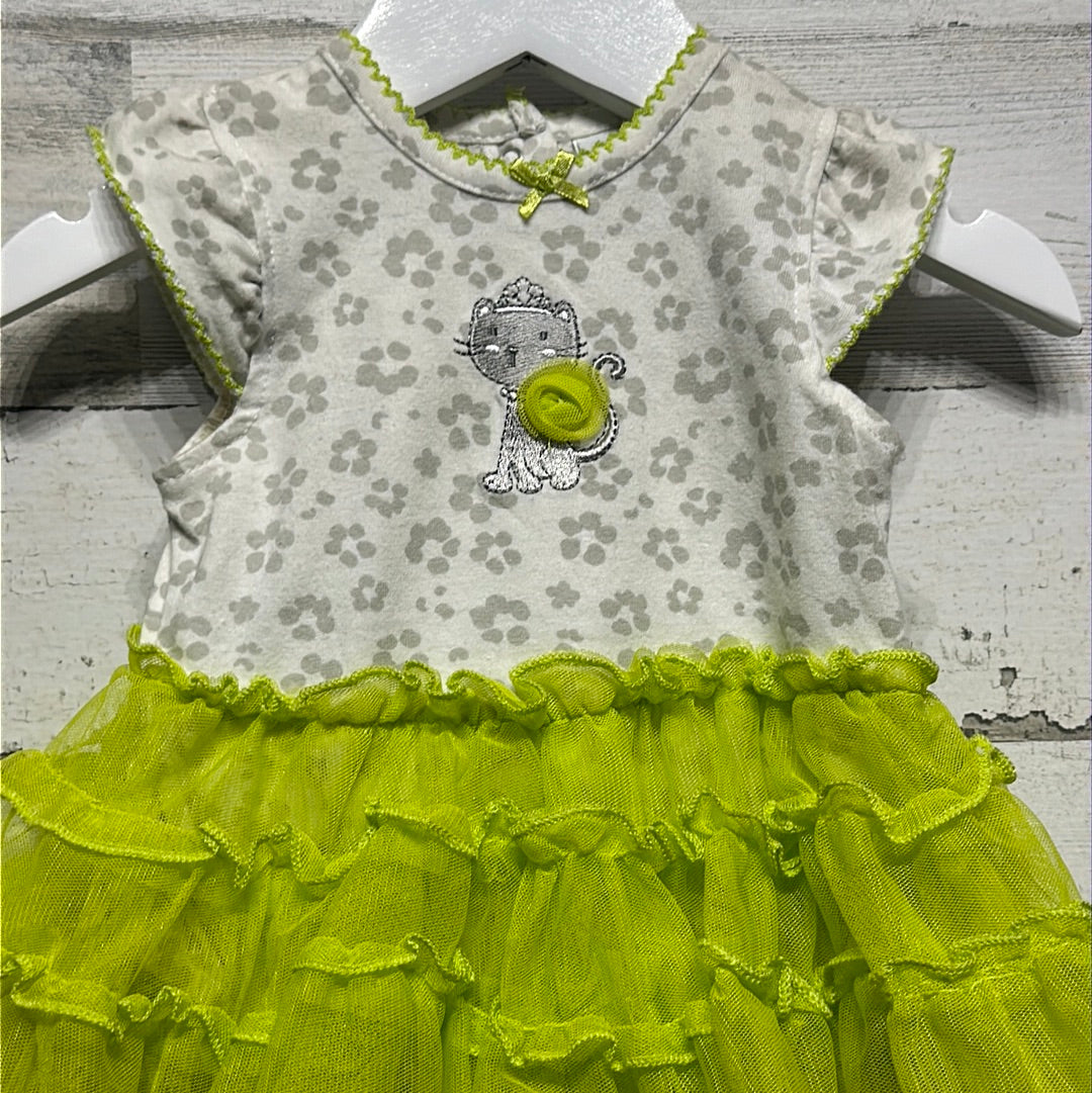 Girls Size 3m Little Me Kitty Applique Onesie Dress - Good Used Condition