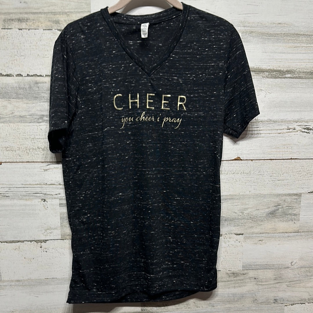 Women's Size Small You Cheer I Pray Black and Gold Shirt - Good Used Condition