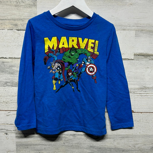 Boys Size 5 Marvel Blue Long Sleeve Super Heroes Shirt - Good Used Condition