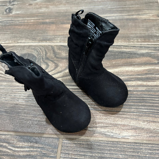 Size 2 (Infant) Healthex Black Floral Rhinestone Boots - Good Used Condition