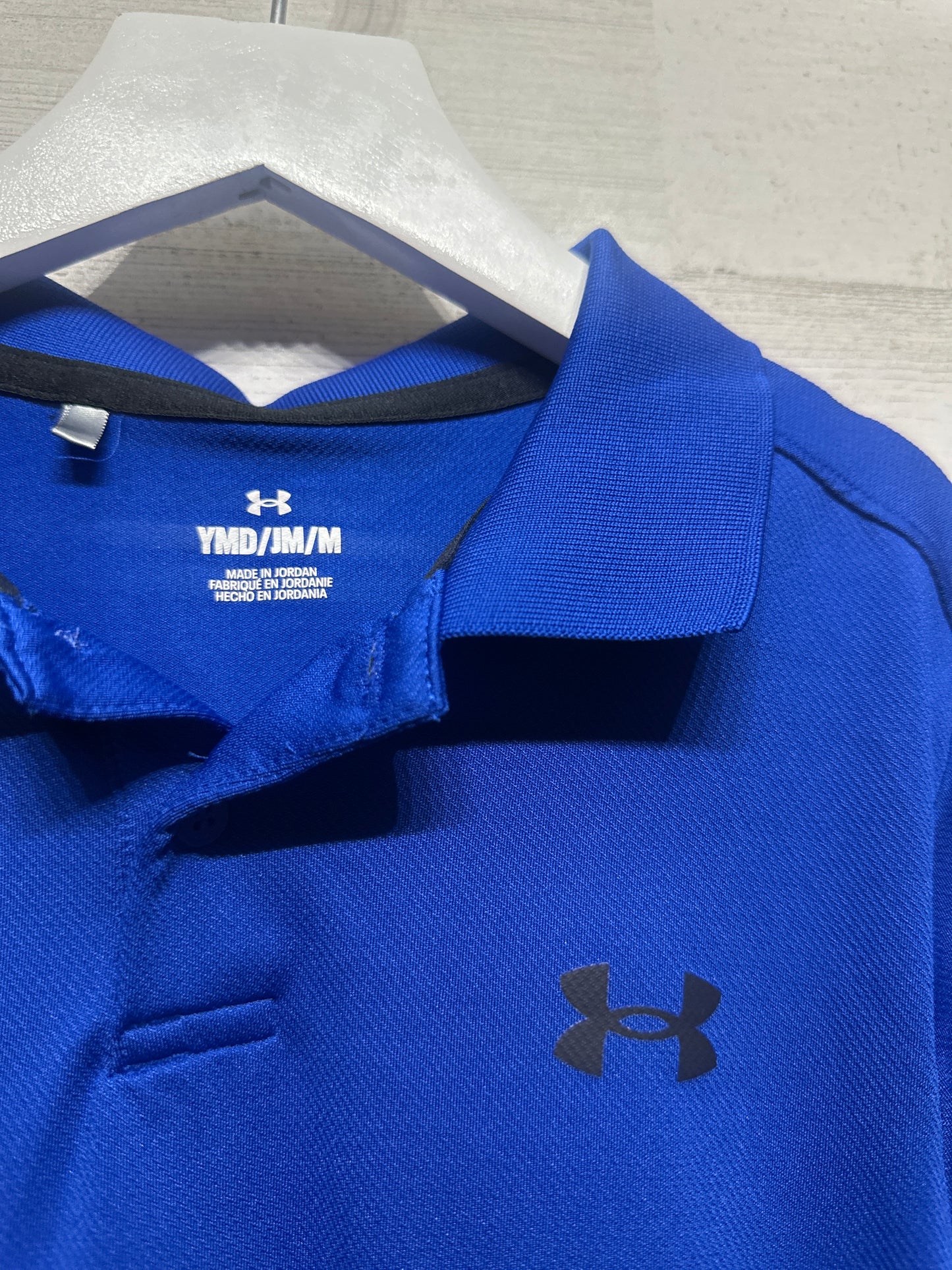Size Youth Medium Under Armour Blue Polo Shirt - Very Good Used Condition