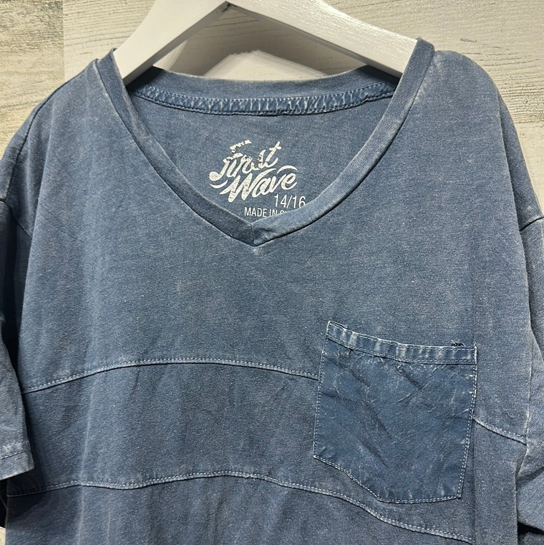 Boys Size 14/16 First Wave Blue Shirt - Good Used Condition