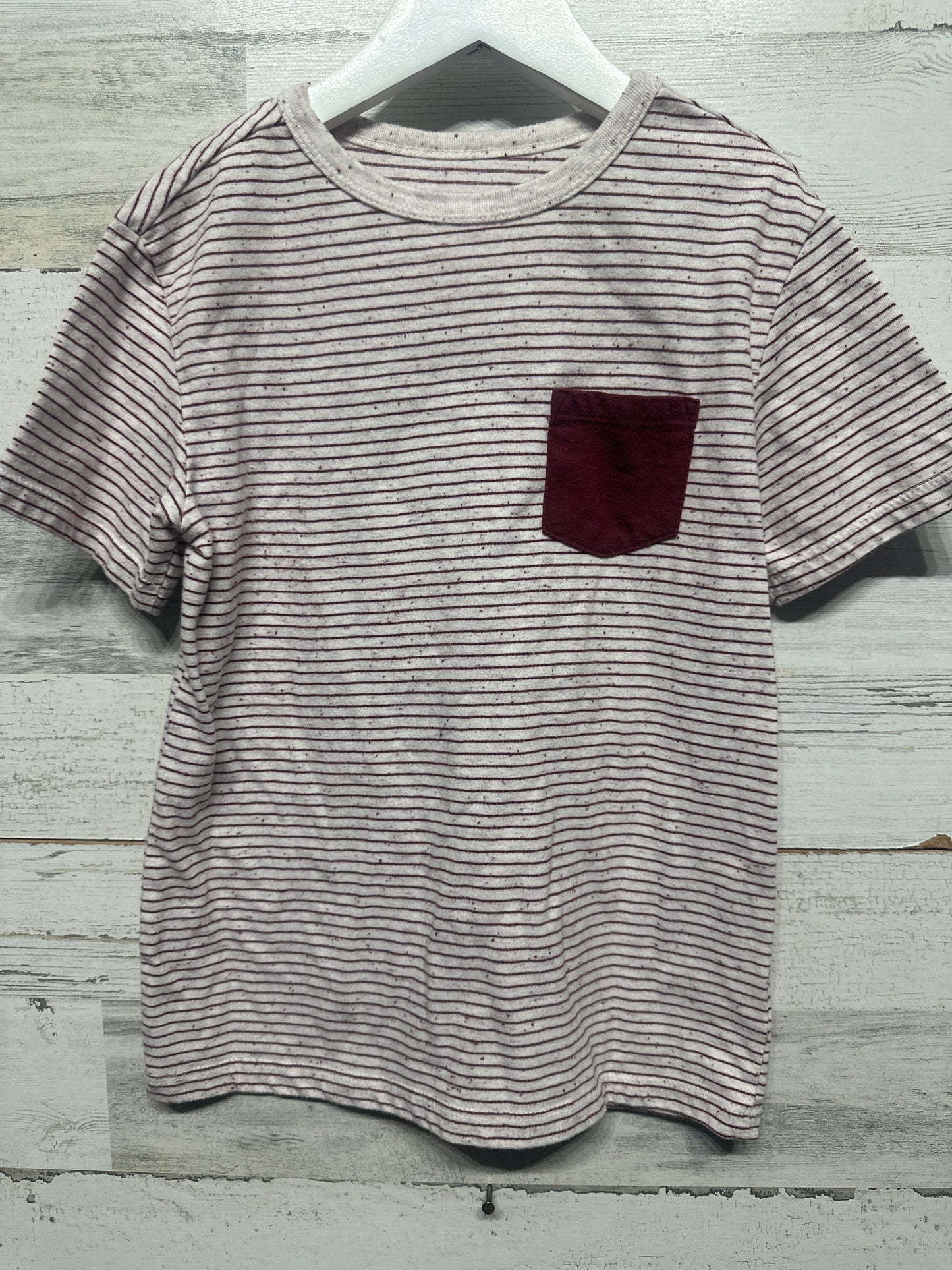 Boys Size Small (6-7) Cat and Jack Maroon Striped Pocket Tee - Good Used Condition