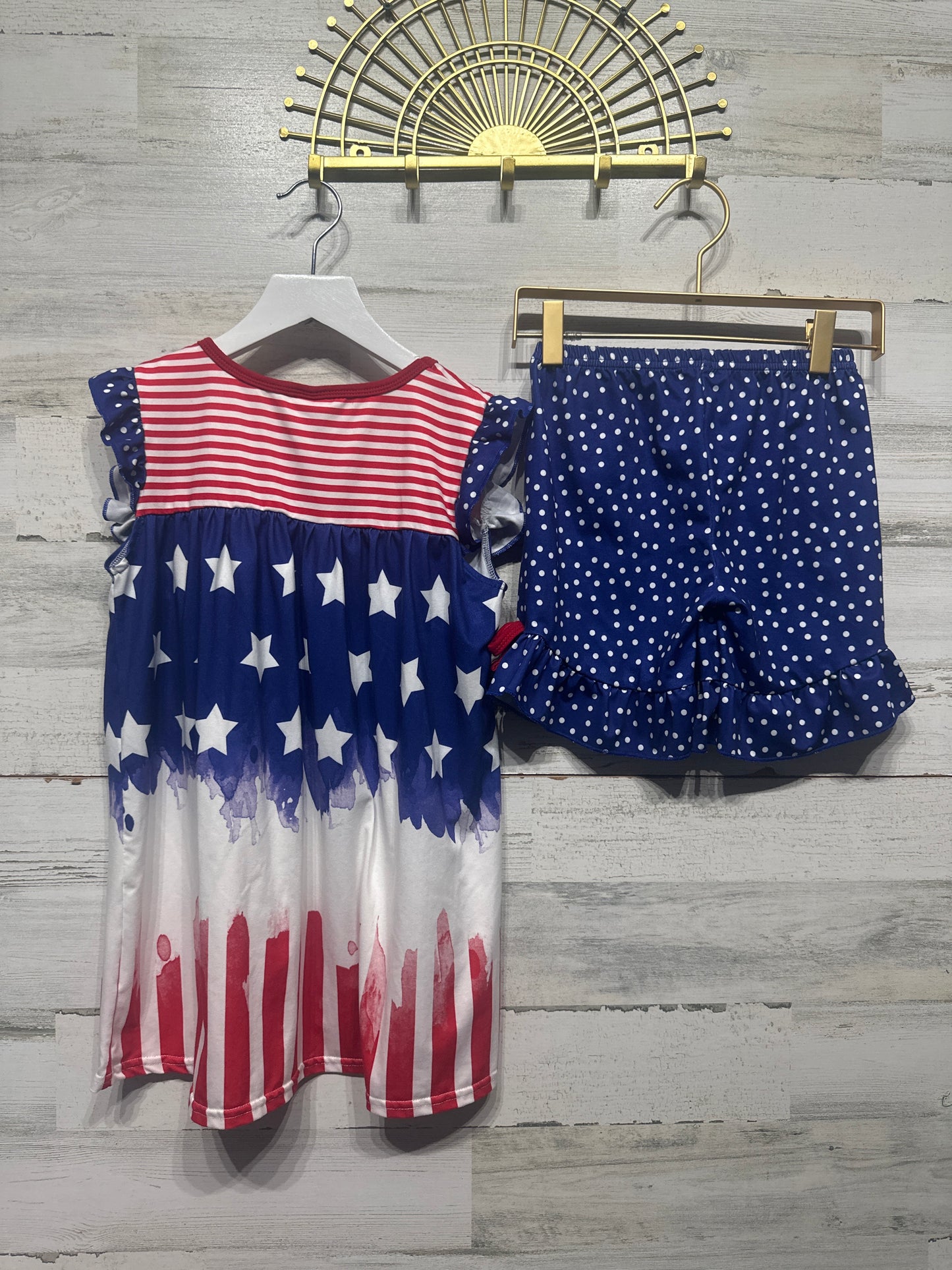 Girls Size 7-8 Red White and Blue Patriotic Outfit Set - Very Good Used Condition