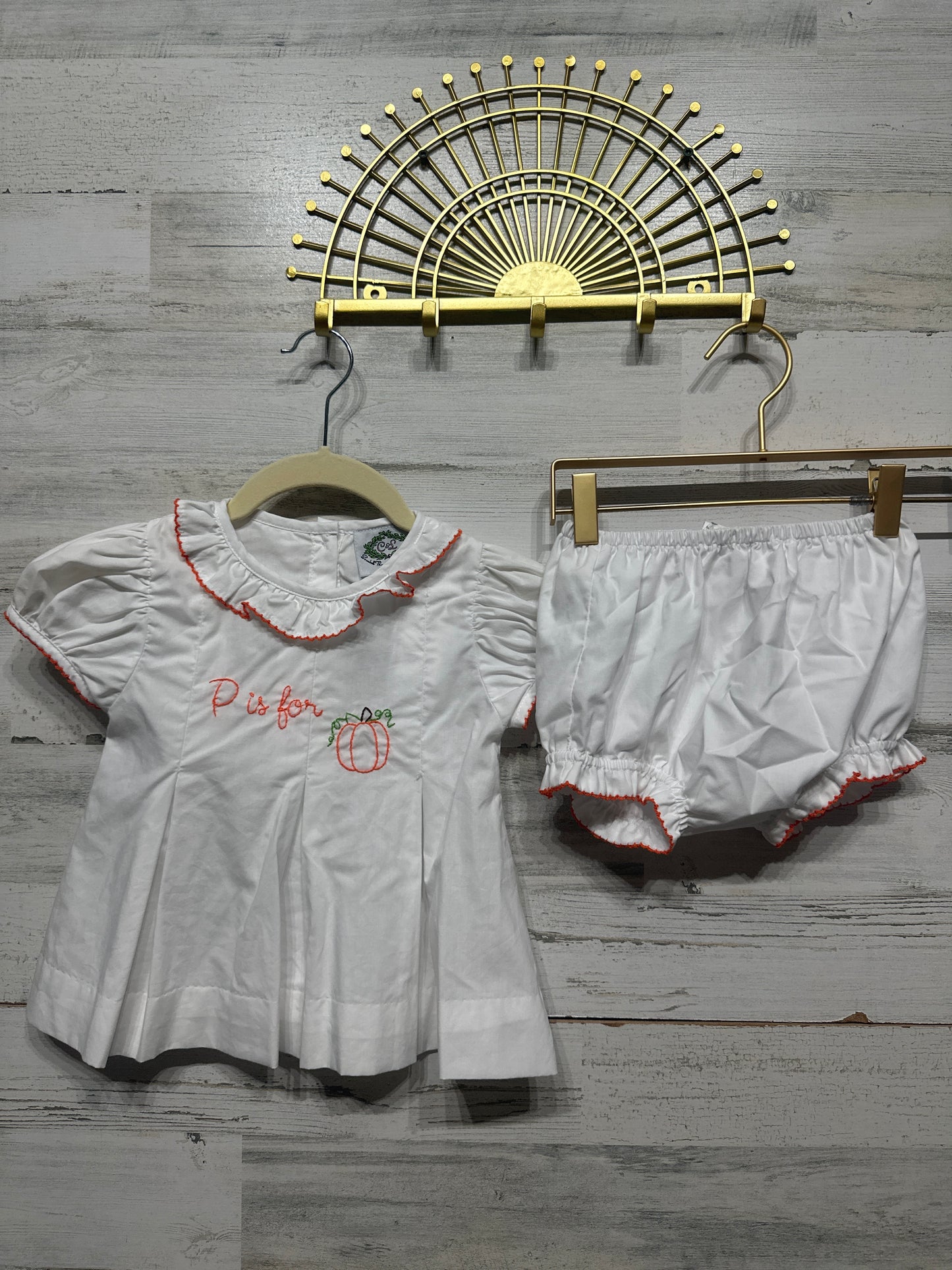 Girls Size 3t Smocked Threads by Cecil and Lou Pumpkin Set - Good Used Condition
