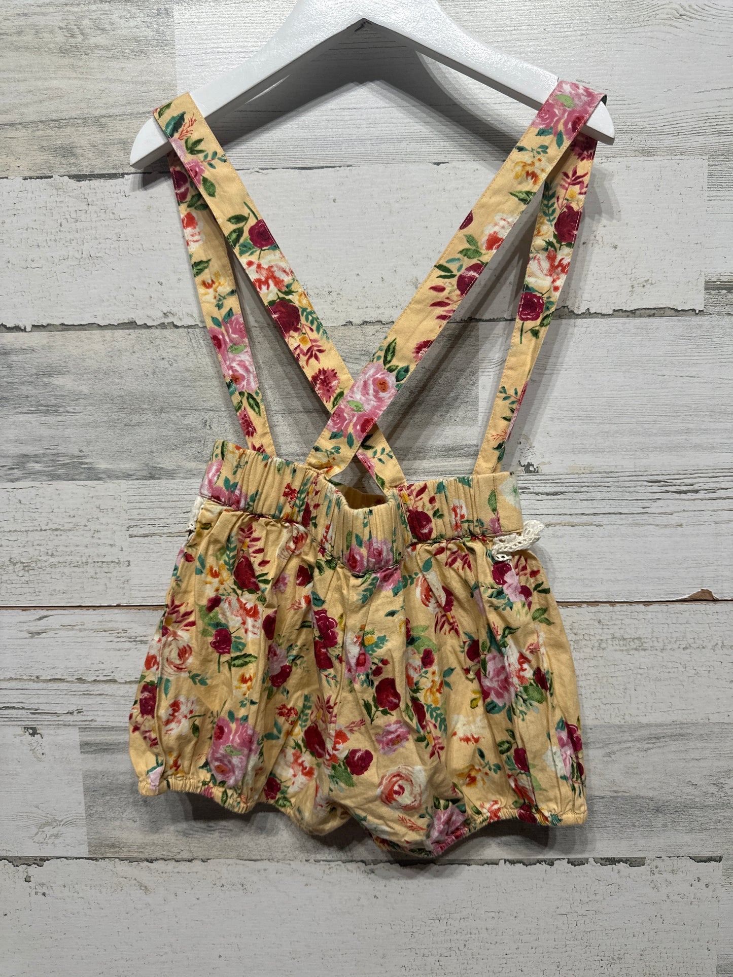 Girls Size 4 Mustard Pie Floral Suspender Shorts - Very Good Used Condition