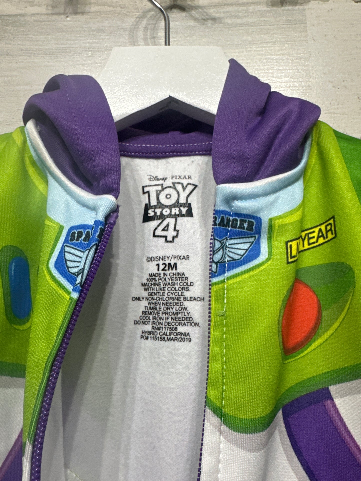 Boys Size 12m Disney Pixar Toy Story Buzz Lightyear Hooded Jacket - Good Used Condition
