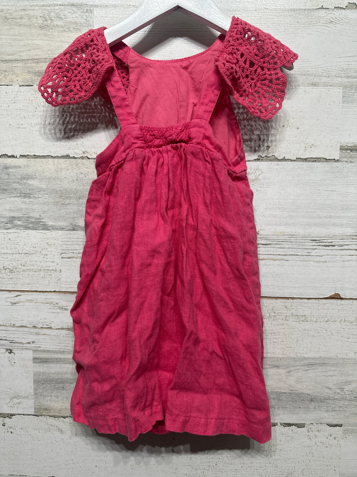 Girls Size 4 (104cm) Zara Crochet Collar Linen Dress - Very Good Used Condition