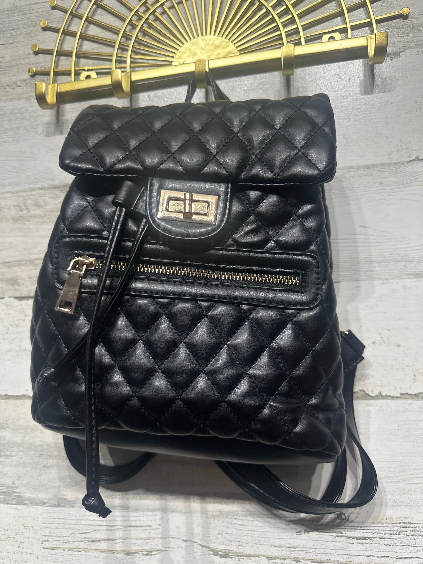 Girls Preowned Popatu Black Quilted Mini Backpack Purse - Good Used Condition