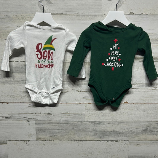 Boys Size 12m Gerber Short Sleeve Holiday Onesie Lot - (2 pieces) Good Used Condition