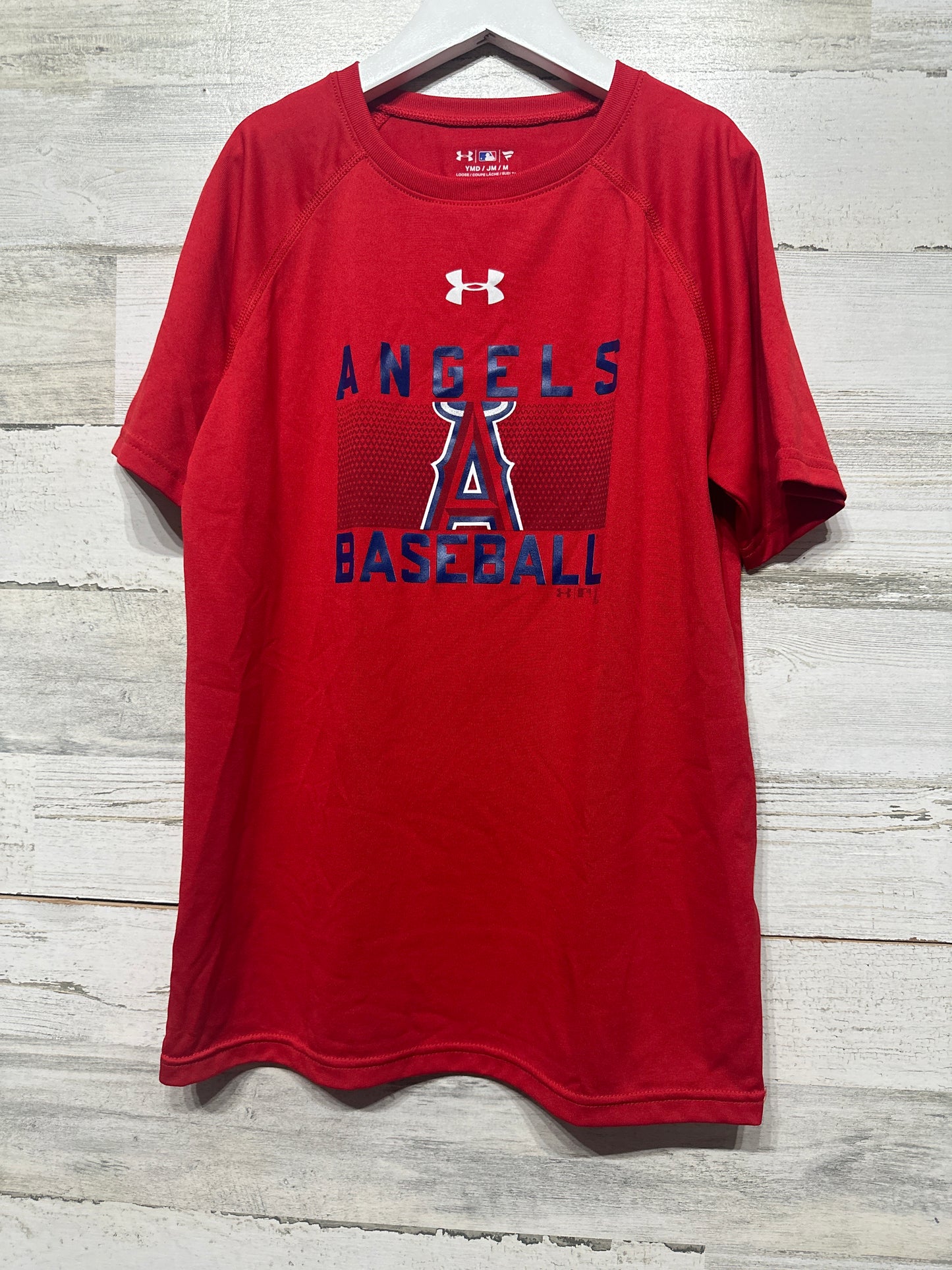 Boys Size Youth Medium Loose Under Armour Drifit Angels Baseball Shirt - Very Good Used Condition