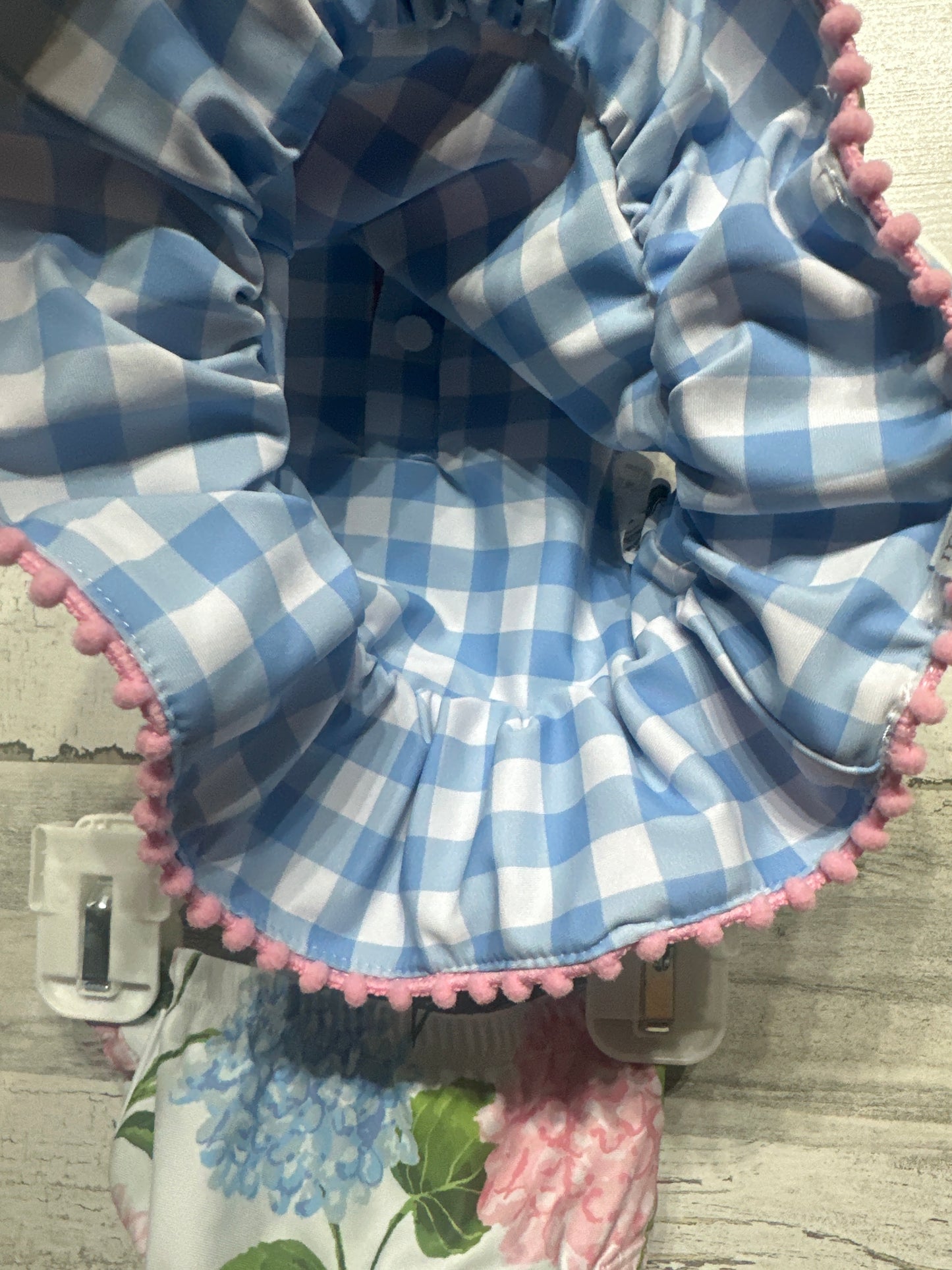 Size 3-6m Mudpie Hydrangea and Gingham Reversible Swimsuit- Very Good Used Condition