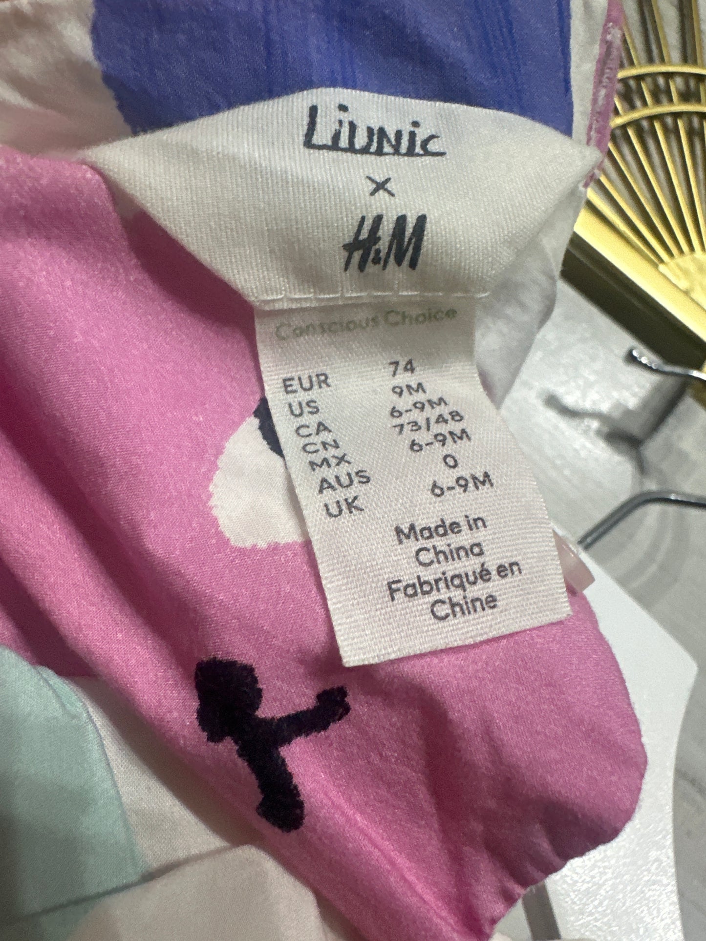 Girls Preowned Size 9m H&M Liunic Bright Abstract Dress - Good Used Condition