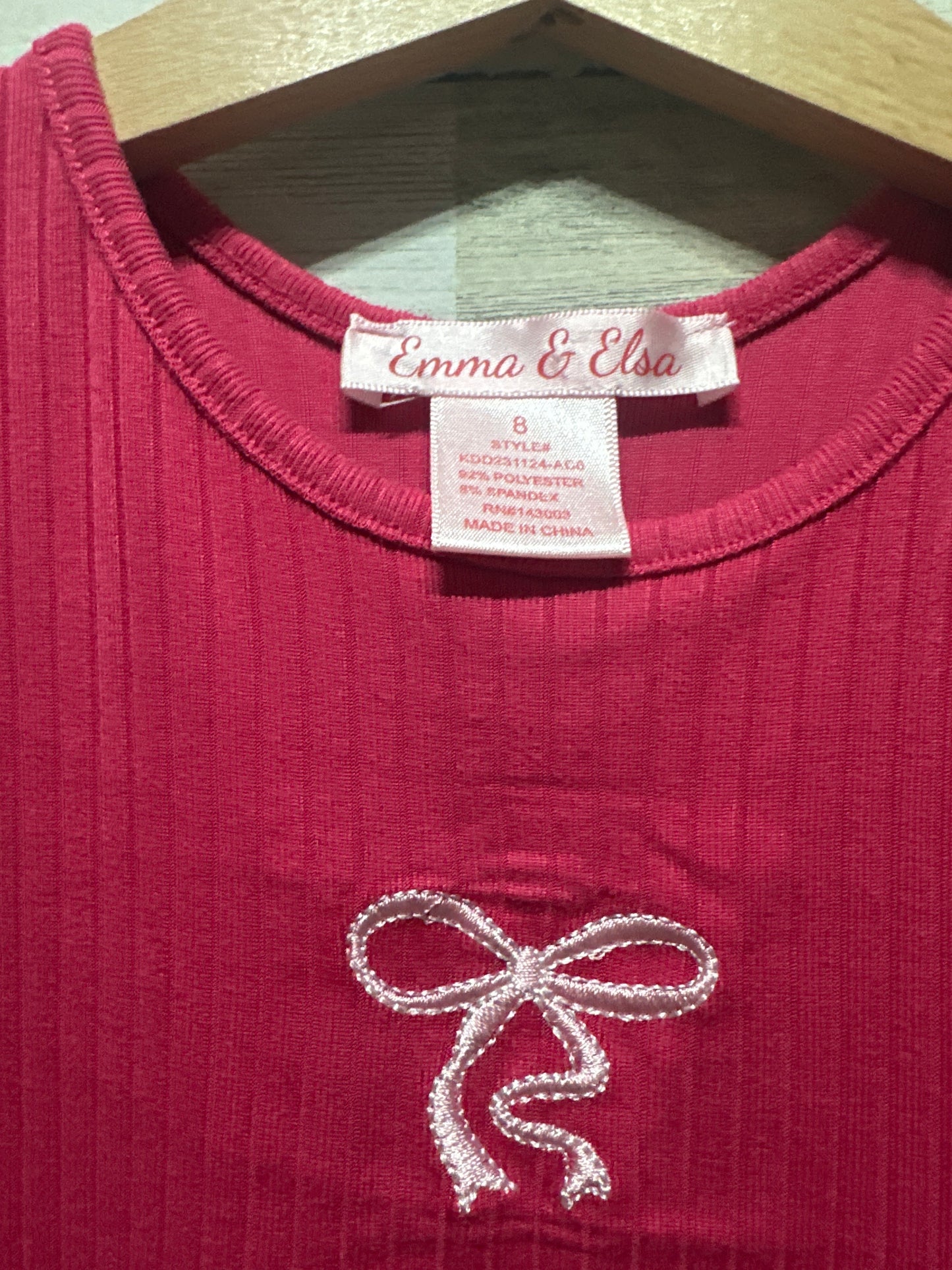 Girls Size 8 Emma & Elsa Pink Embroidered Bow Dress - Very Good Used Condition