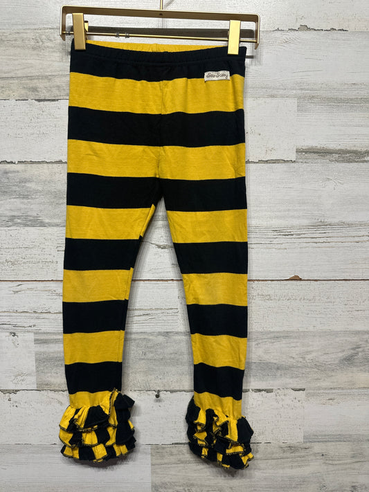 Size 6 Sew Sassy Black and Gold Striped Ruffle Leggings - Good Used Condition