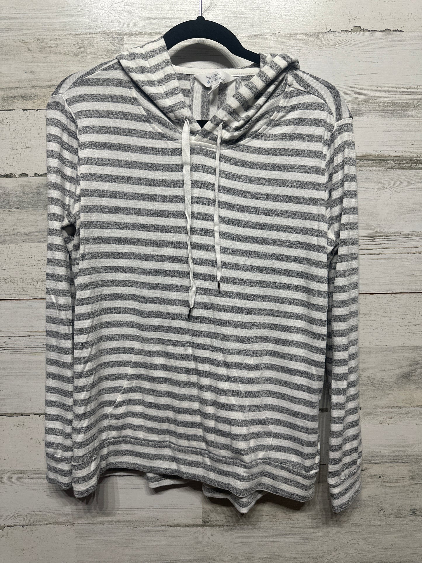 Women’s Medium Market & Spruce Soft Grey Striped Lightweight Hoodie - Very Good Used Condition