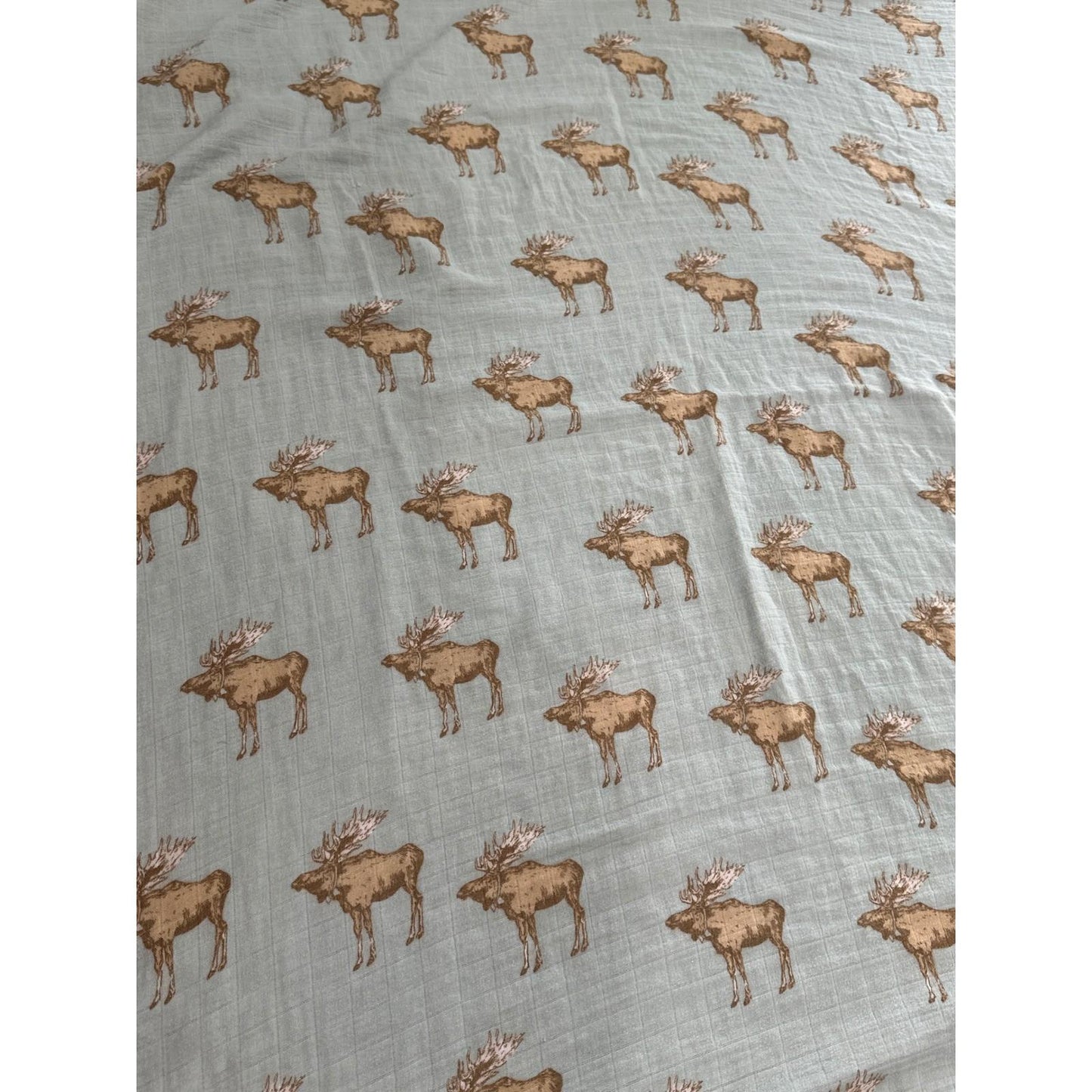 Milkbarn Muslin Swaddle Blanket Kids 47x47 Green Moose Print EUC