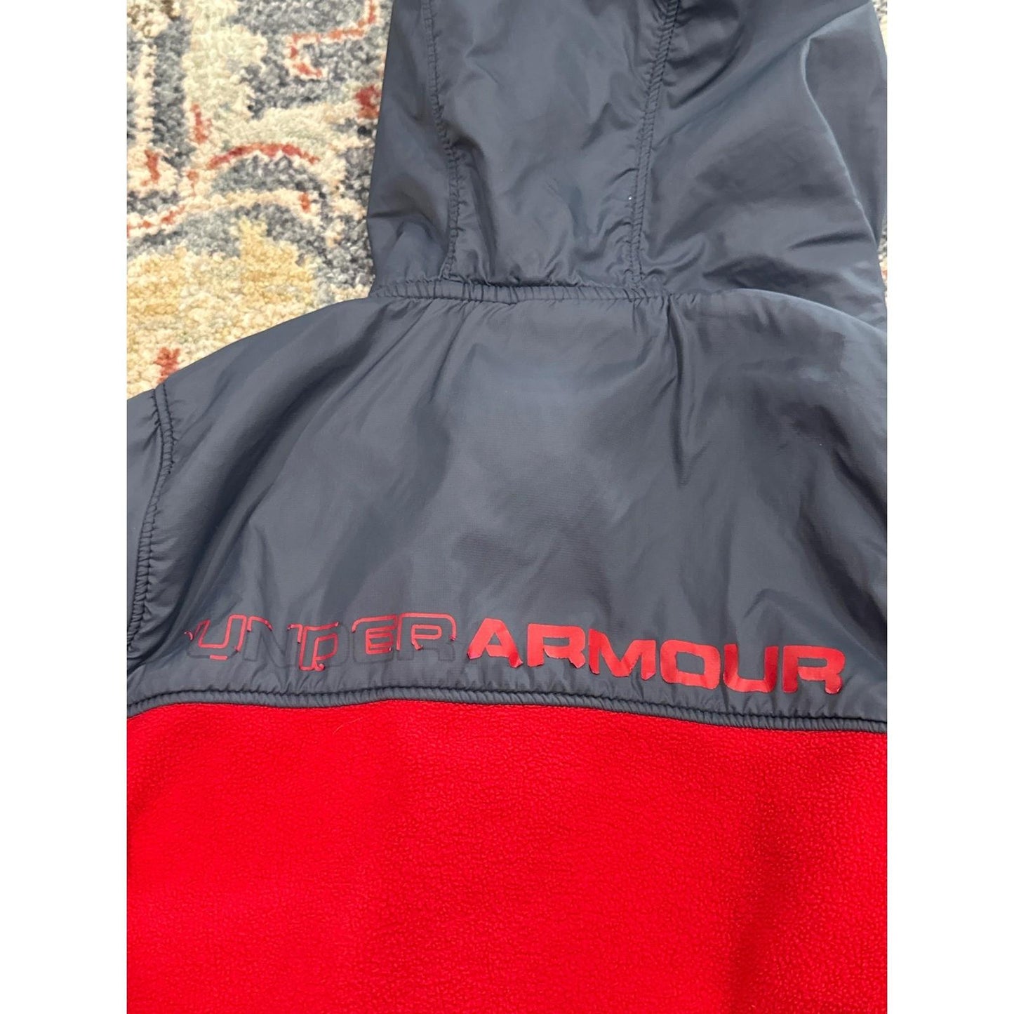 Under Armour Hooded Fleece Jacket Toddler 3T Red Grey Colorblock *Flawed