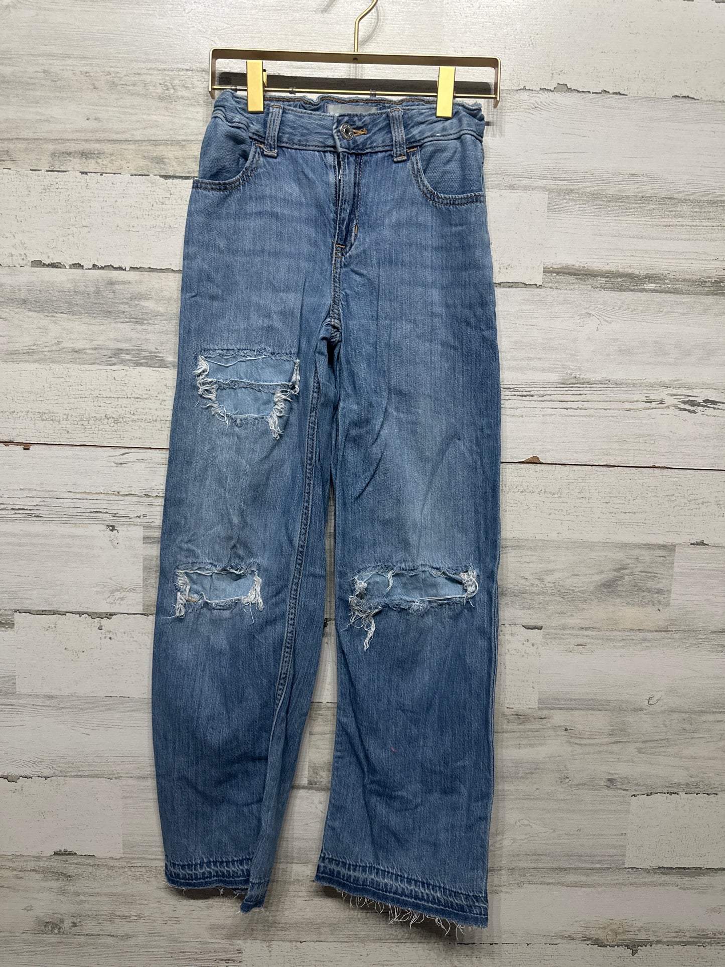 Size 9-10 Long Abercrombie Adjustable Waist High Rise Ultra Wide Leg Distressed Jeans - Good Used Condition