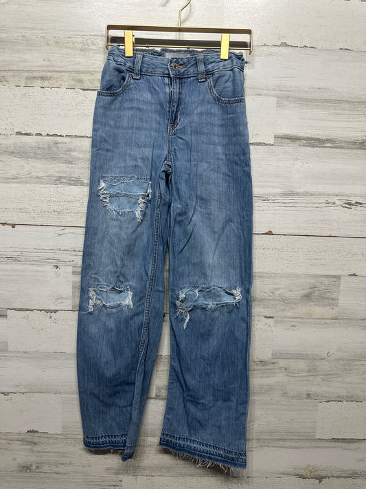 Size 9-10 Long Abercrombie Adjustable Waist High Rise Ultra Wide Leg Distressed Jeans - Good Used Condition