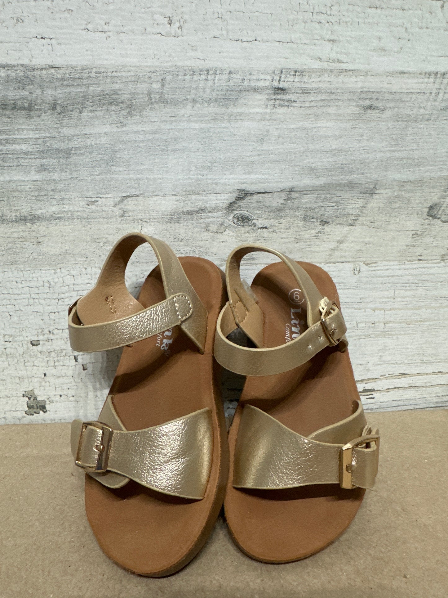 Girls Size 6 Toddler Link Gold Sandals - New Without Box