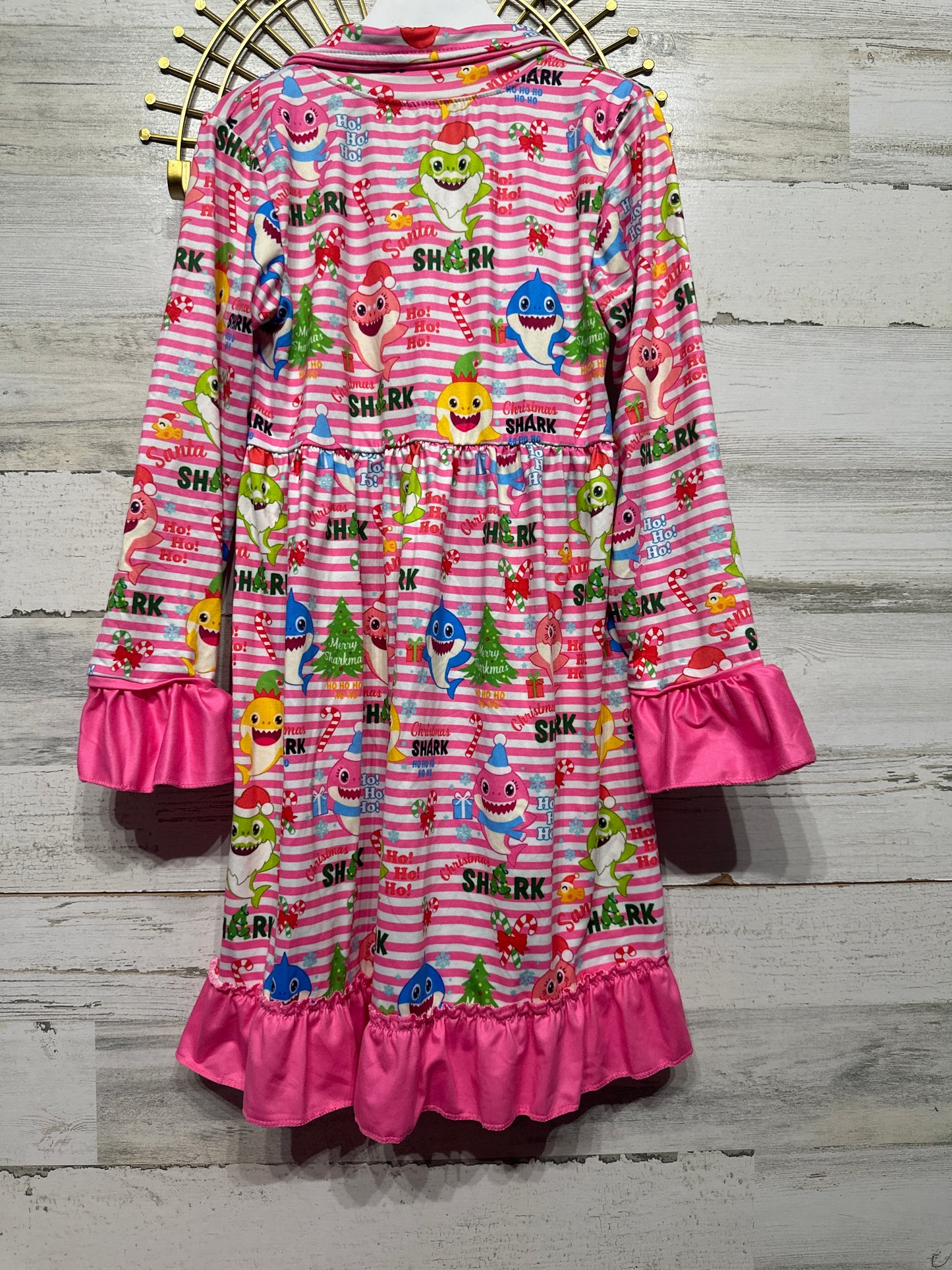 Girls Size 7/8 Christmas Baby Shark Nightgown - Very Good Used Condition
