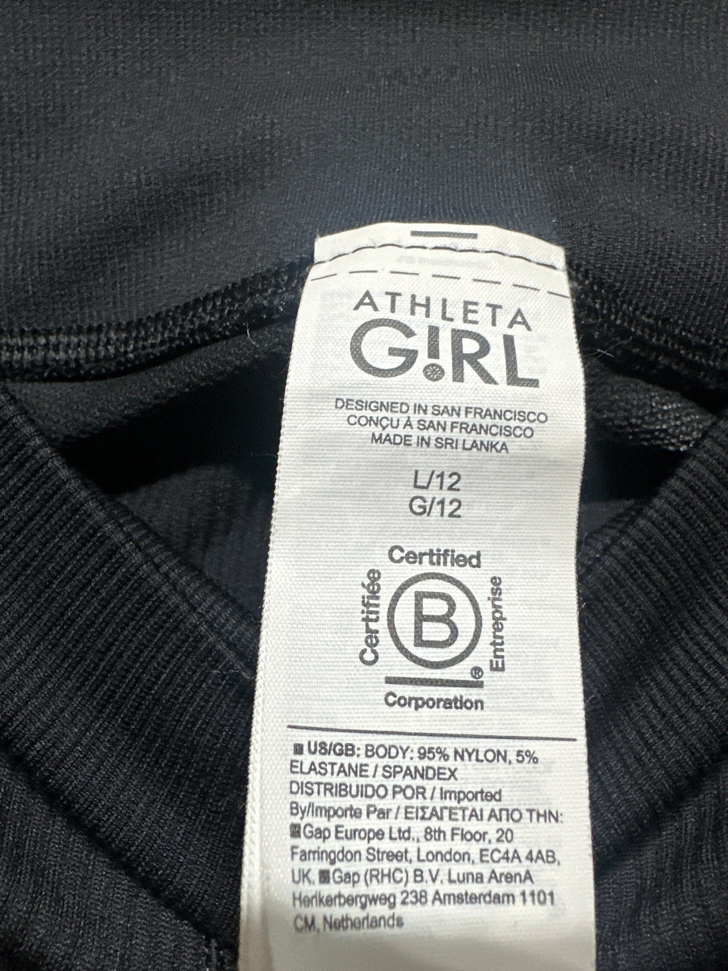 Girls Size 12 (Large) Athleta Girl Black Ribbed Compression Leggings - Very Good Used Condition