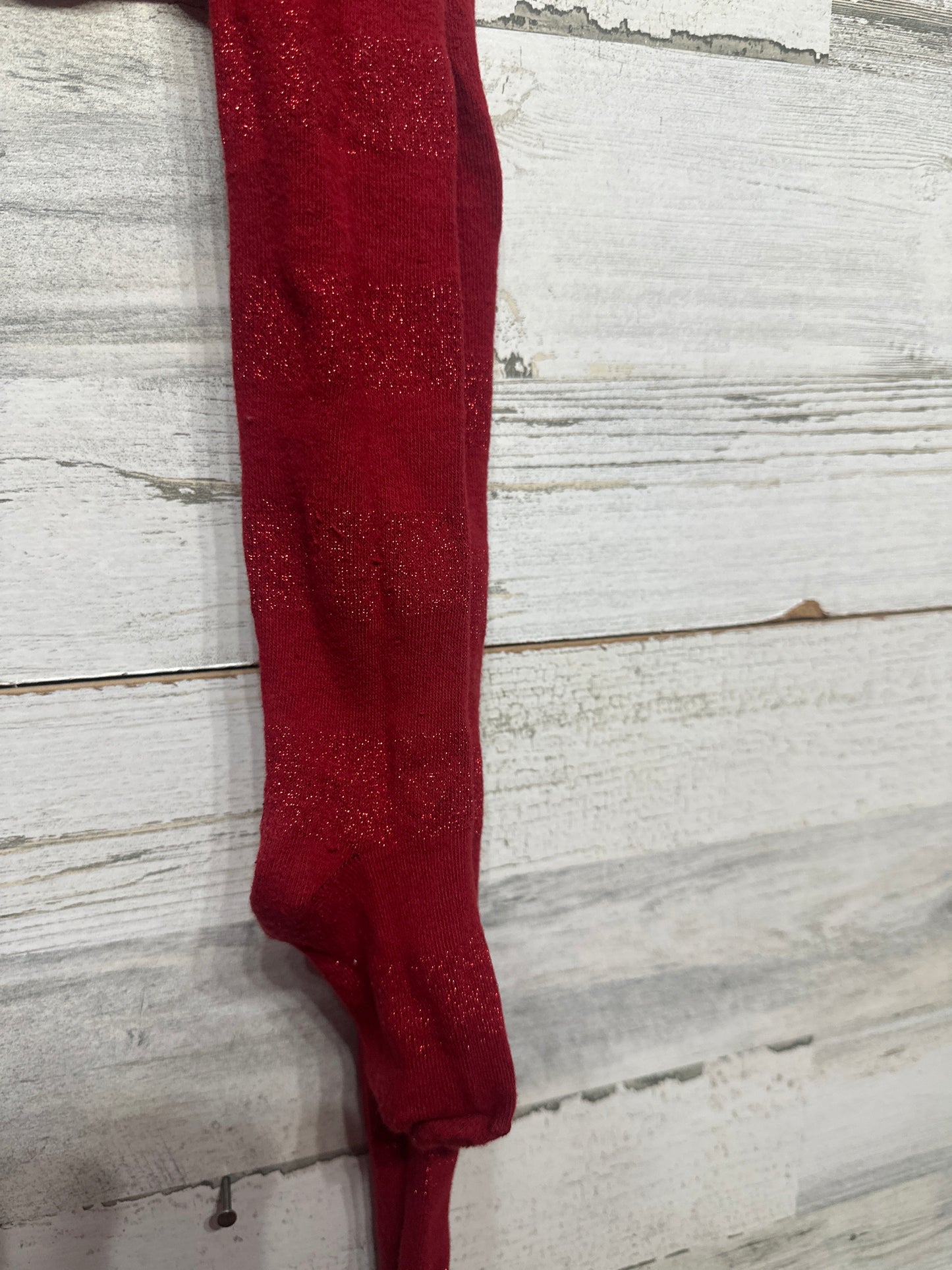 Size 7-10 Red Striped Sparkle Tights - Good Used Condition