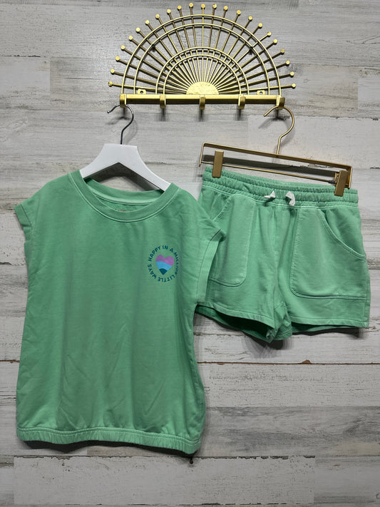 Size 10/12 Large Cat and Jack Girls Green Outfit Set (2 pieces) - Very Good Used Condition