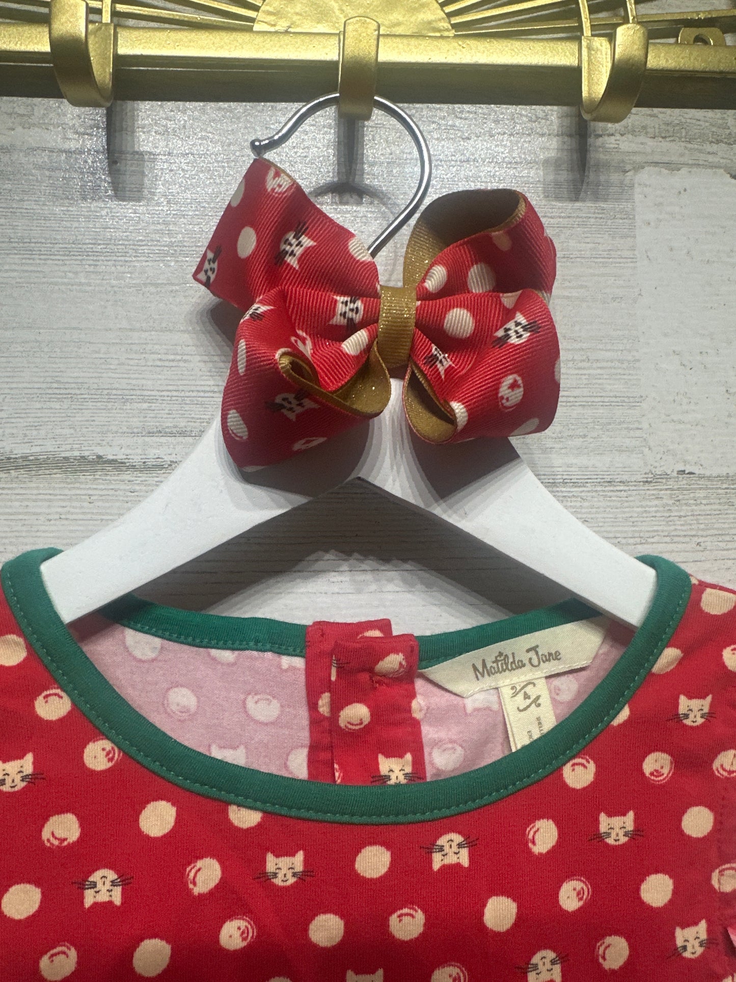 Size 4 Matilda Jane Floral Kitty Dress with Matching Bow - Very Good Used Condition