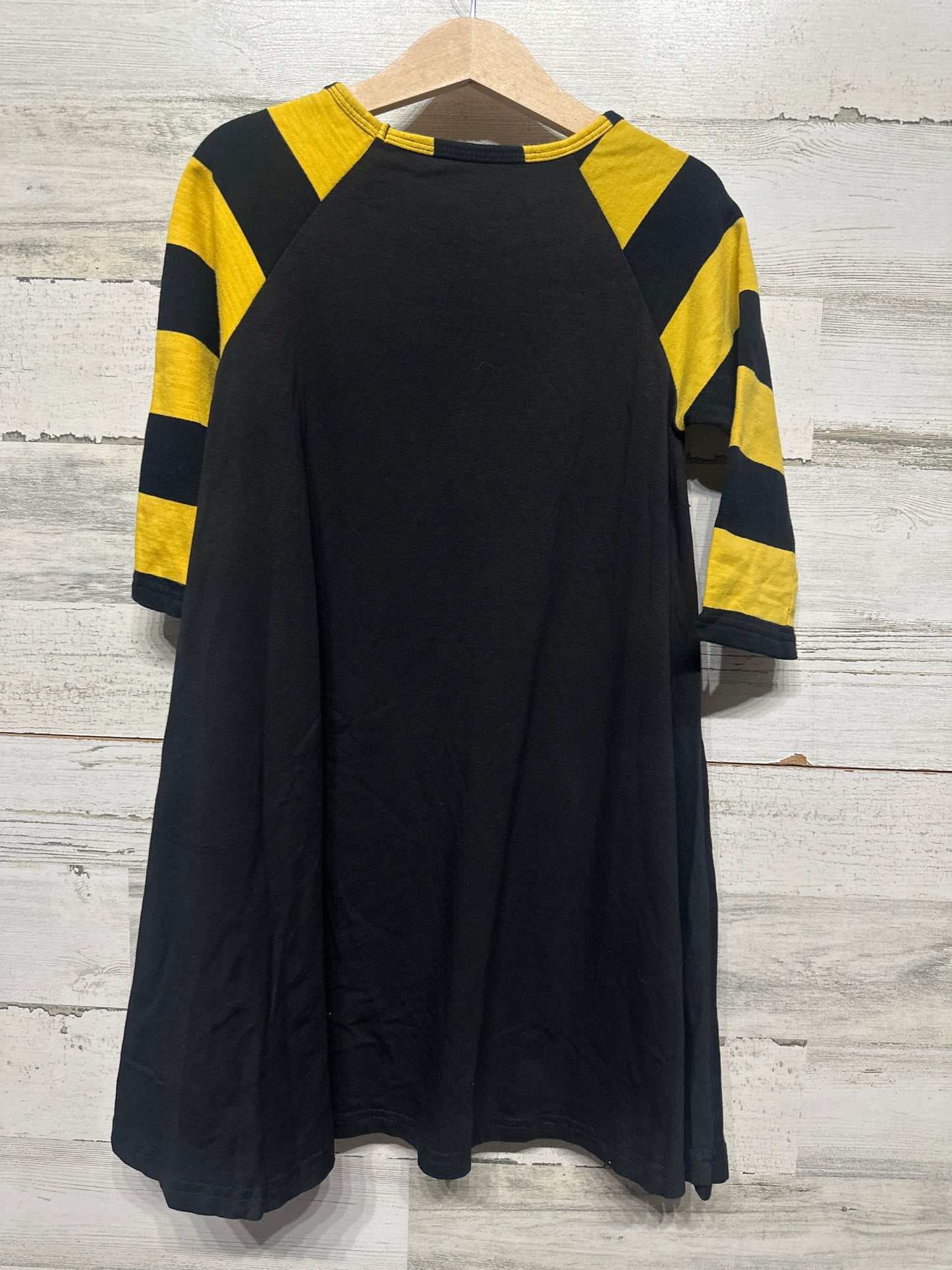 Size 8 Sew Sassy Black and Gold Striped Sleeve Dress - Very Good Used Condition