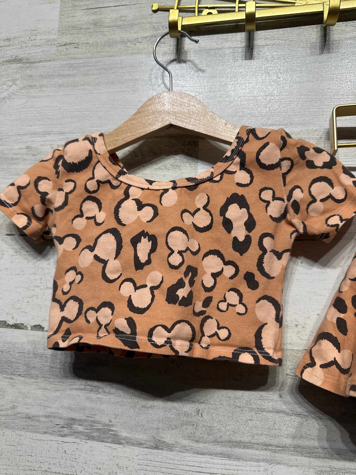 Size 5/6 Wild Rich Kids Leopard Mickey Crop Top/Skirt Set - Good Used Condition
