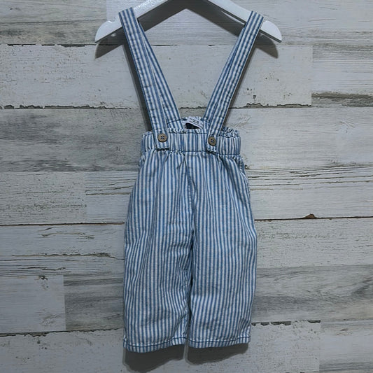 Boys Size 12-18m Zara blue and white striped pants with suspenders - good used condition