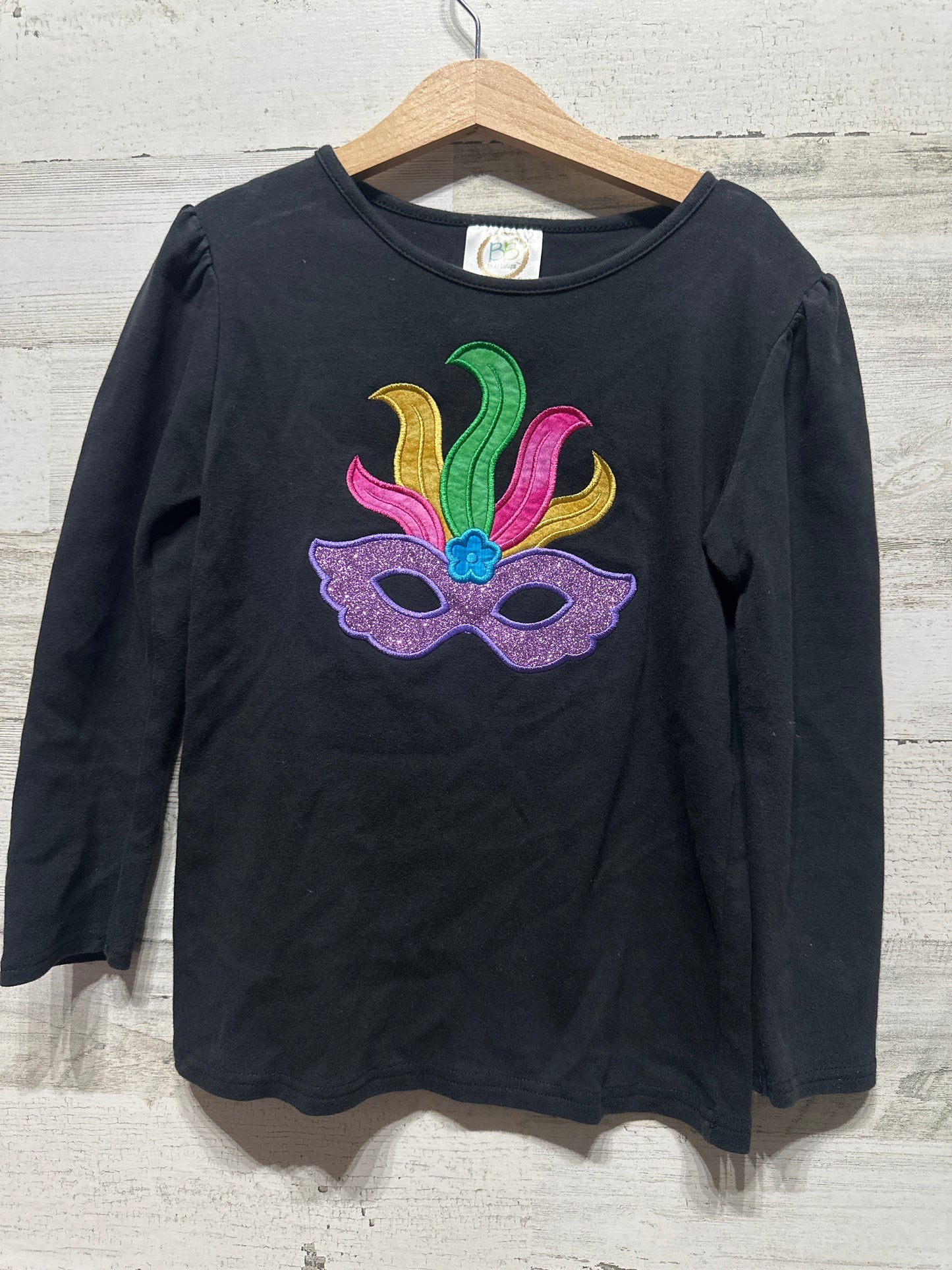 Girls Size 10 Blanks Boutique Mardi Gras Mask Applique Shirt - Good Used Condition